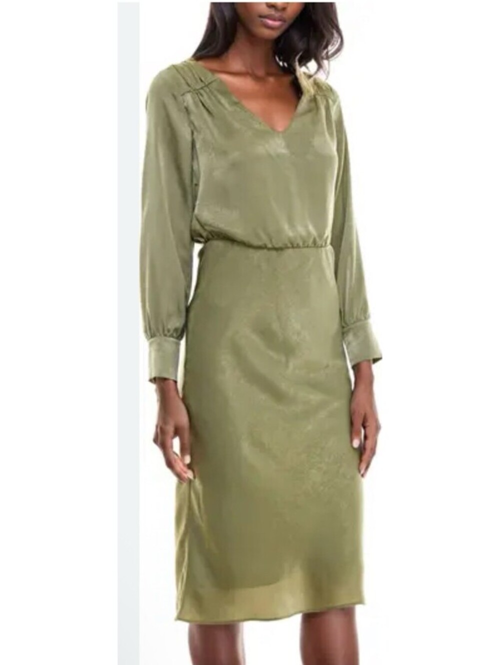 Socialite Bias Cut Long Sleeve Midi Dress in Loden Green Nwt Sz S